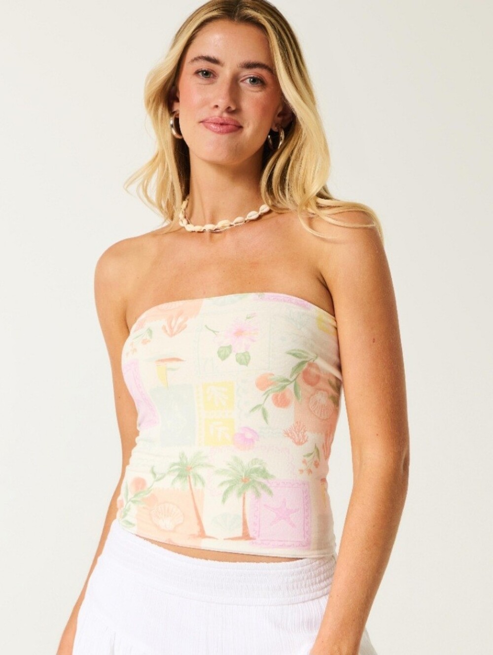 Hollister Pastel Pink & Yellow Tropical Tube Top